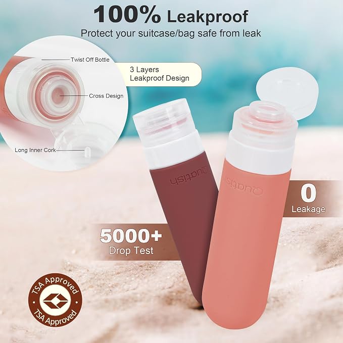 Quatish 15 Pack Travel Bottles for Toiletries, Original Patented, TSA Approved Travel Size Containers, Leak Proof Silicone Shampoo and Conditioner Bottles Women & Men, Airplane Essentials,Red Rock - Image 3