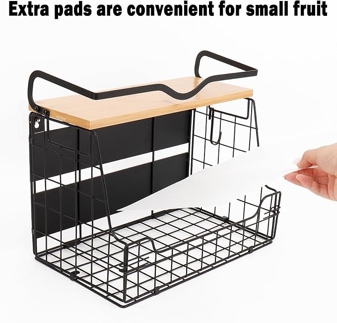 Livabber Magnetic Fridge Organizer Basket with Wood Shelf, Large Fruit Vegetable Storage Bin, Spices Snacks Condiments Rack for Kitchen Pantry, Laundry Room, Office, Magnetic or Wall Mount (Black) - Image 9