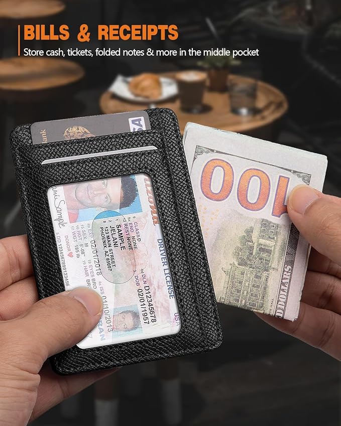 RUNBOX Slim Wallet for Men and Women, RFID Blocking Leather Card Holder | Minimalist 8-slot design fits IDs and credit cards in a thin profile for front pockets, purses, pants and travel - Image 5