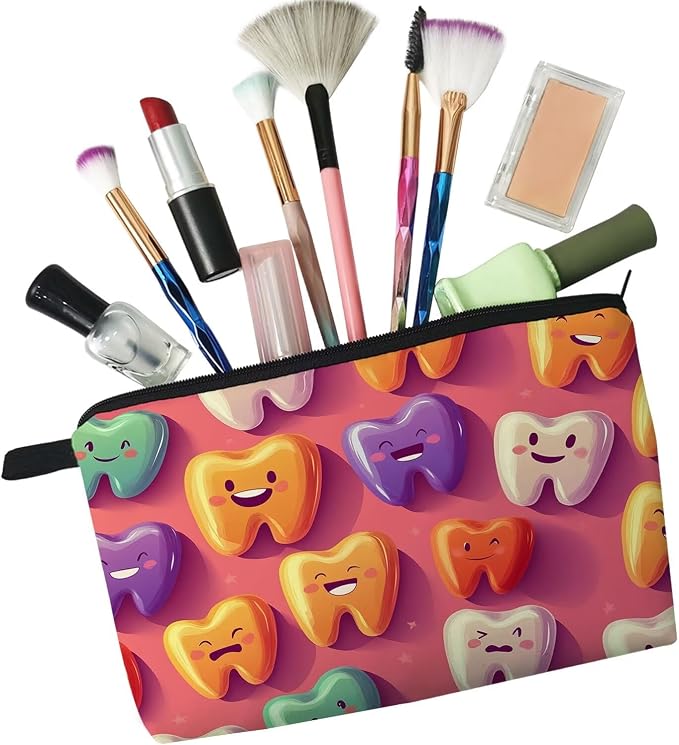 Livel lhood Cartoon Teeth Cute Small Makeup Bag | Printed Padded Cosmetic Organizer Zipper Pouch, Cartoon Teeth Gift for Women Friends - Image 4