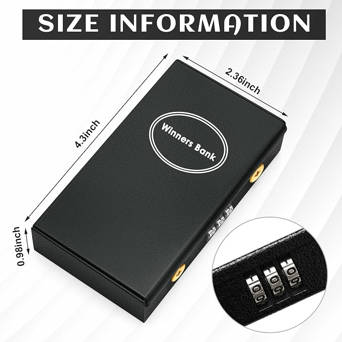 Reallnaive 1 Pack Metal Box for Gamblers Pocket Sized Winner Bank Casino Cash Box with 2 Keys Portable Casino Money Safe strongbox for Cash Saving Go Home Money Gifts(Black,Coded) - Image 2