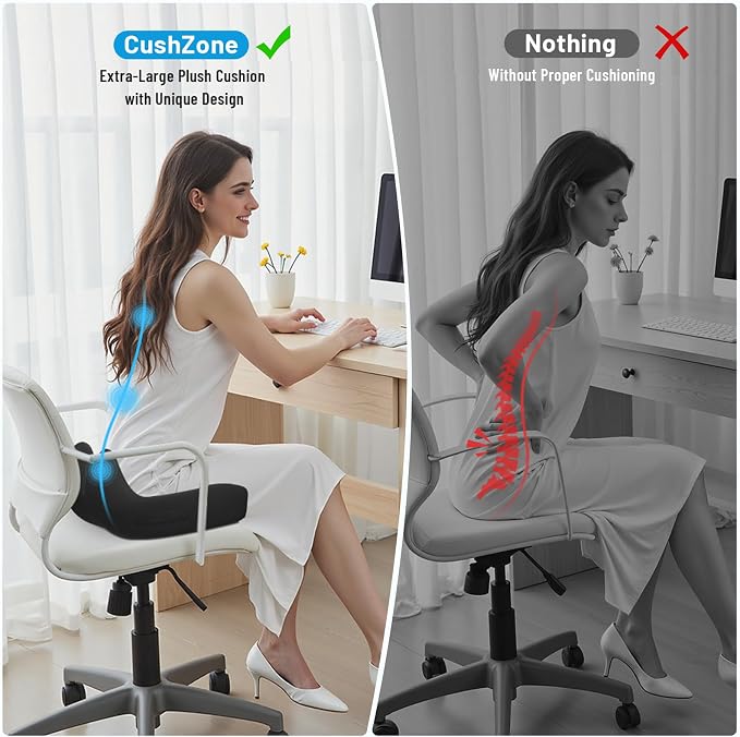 Memory Foam Seat Cushion, Ergonomic Office Chair Cushion for Long Sitting | Curved Tailbone Support Cushion for Car, Desk Chair and Wheelchair, Coccyx Comfort Pad with Breathable Cover, X-Large, Black - Image 7