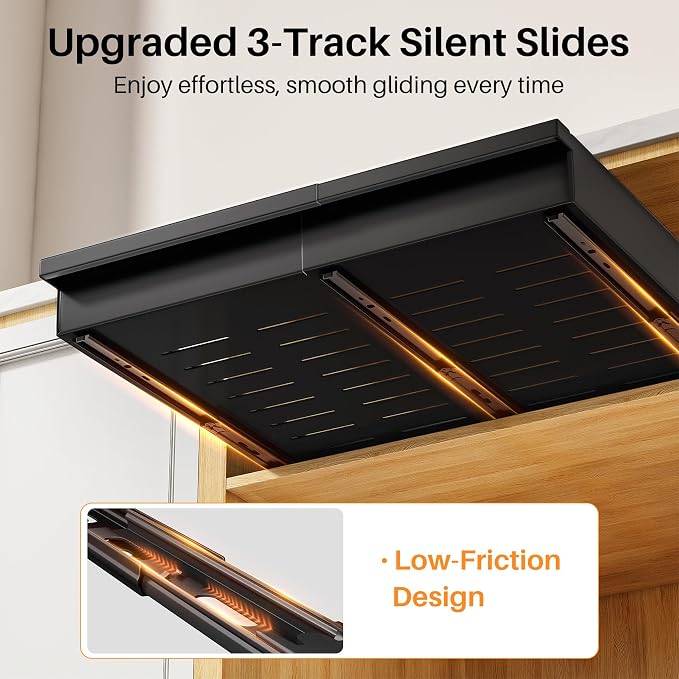 Pull out Cabinet Organizer, 2-Pack Expandable(13.6"-24") Silde out Drawers with Raising Pad for Framed Cabinets, Adjustable Full-Extension Adhesive Roll out Shelves for Kitchen Pantry Home Pot and Pan - Image 7
