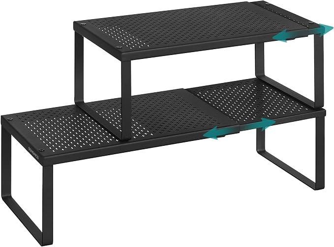 SONGMICS Spice Rack, Expandable Kitchen Countertop Shelf, Steel | Small Cupboard Organizer, Space-Saving, Tabletop, Matte Black, BEQUE Collection UKCS402B01 by Unknown