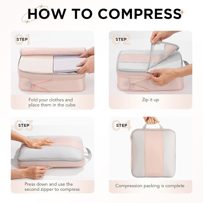 OlarHike 6 Set Compression Packing Cubes for Travel Essentials,Compressible Expandable Space Saver Bags for Organizing Clothes,Luggage Suitcase Garment Bags with Over 1000 pcs Mesh Holes(Beige) - Image 3