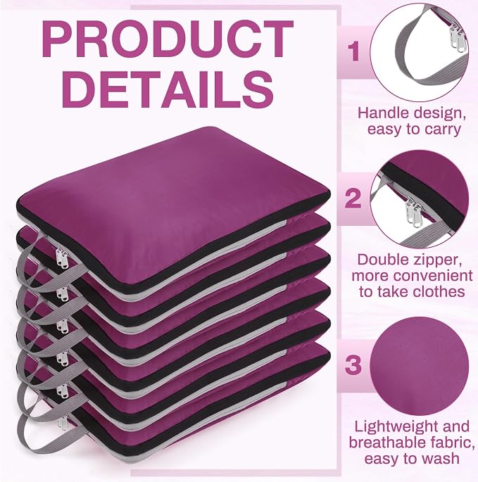Hosuly 6 Pcs Large Ultralight Compression Packing Cubes for Travel 17.3 x 12.6'' XL Large Expandable Luggage Storage Organizers for Save Space Family Long Trips (Purple) - Image 3