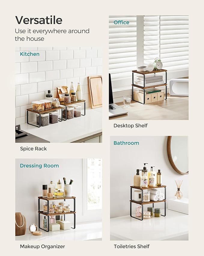 SONGMICS Cabinet Organizer Shelf, Set of 2 Spice Rack, Kitchen Storage | Kitchen Counter Storage Spice Rack, Particleboard, Steel, Tan and Black, BYSTRO Collection UKCS020X01 - Image 5