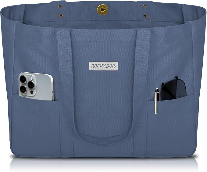 HOMESPON Large Canvas Tote Bag, Magnetic Work Laptop Pack for Women | Everything Bag, Multi Pockets, Internal Laptop Sleeve by HOMESPON