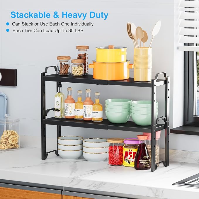 Narrow Expandable Cabinet Shelf Organizer 5.51" Width, Kitchen Counter Storage Shelves Spice Racks, Small Cupboard Countertop Tabletop Shelves Organizers, Expandable Adjustable Stackable, Load 30LBS - Image 4