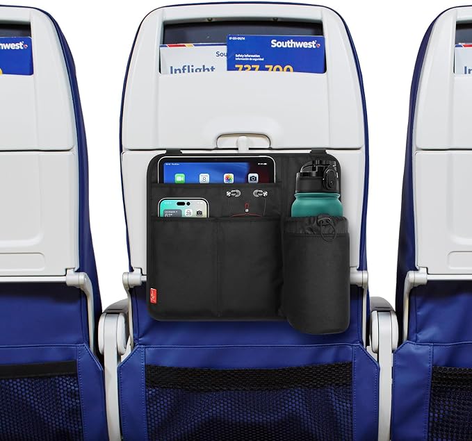 Airplane Seat Back Organizer & Storage, Airplane Tray Table Cover for Personal Items, Airline Seat Hanging Pockets Media Pouch,Reusable Travel Essentials, Fits Tablets, Cell Phone,Water Bottle (Black) - Image 6