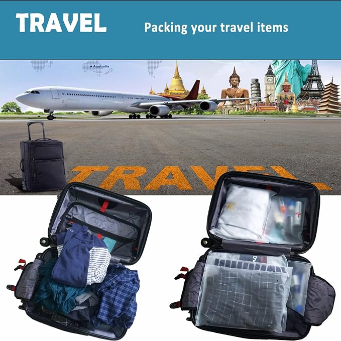 (20 pcs, 4 Sizes) Travel Luggage Organizer Bags, 4 Mil Slider Zip Plastic Clothing Packaging Bags, Travel/Home Storage and organizing pouches, Space Saver Bag (6''x9''-14‘’x18'') - Image 5