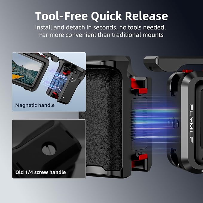 BRDRC Grip Kit for DJI Action 6 (with Cage), Handle Holder Bundle Expansion Mount with Shutter Button, Quick Release, Cold Shoe for DJI Osmo Action 6 Accessories - Image 2