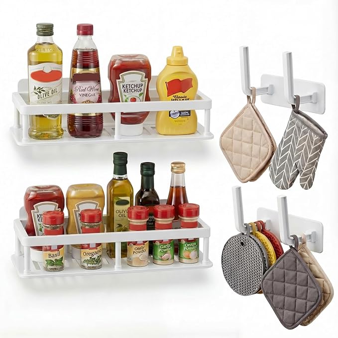 2pc Wall Mounted Floating Shelf, Detachable Storage Rack,No Drill Shelves for Wall,Floating Shelves Damage-Free Expand Walls Space for Living Room Kitchen Bathroom (4, White) by Unknown