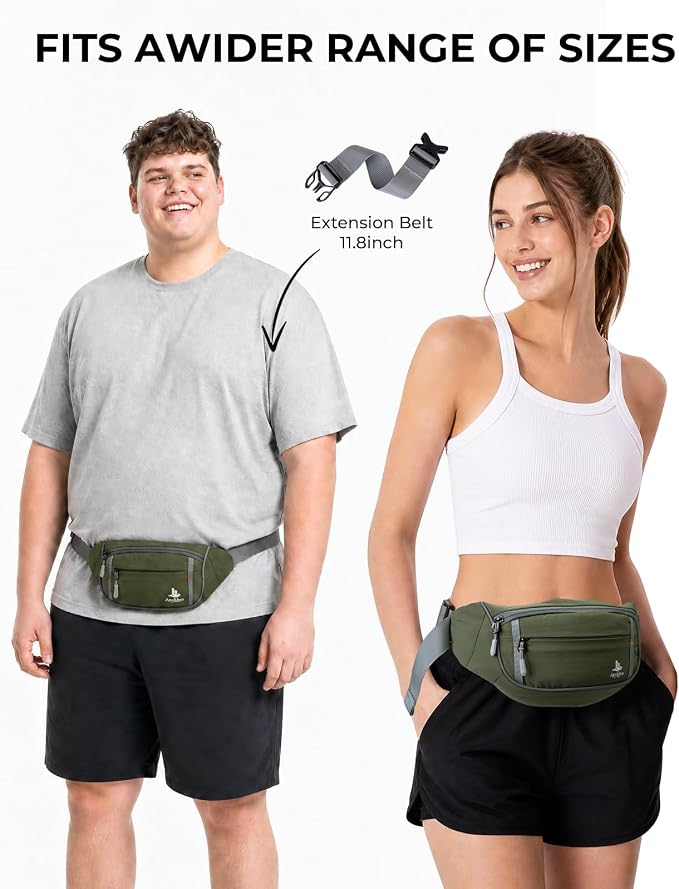 2.5L Fanny Pack for Women Men, RFID Blocking Crossbody Belt Bag, Green | Lightweight Water-Resistant Fabric, Adjustable Belt, Breathable Back Padding, Waist Bag for Running Hiking Dog Walking - Image 2