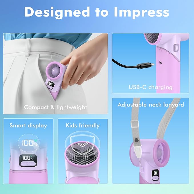 AMACOOL Portable Handheld Turbo Fan丨5 Speed Foldable Hand Fans丨Max 20 Hours Runtime丨Rechargeable Mini Pocket Cooling Fan for Travel, Outdoor Activities, Gifts for Women - Image 7