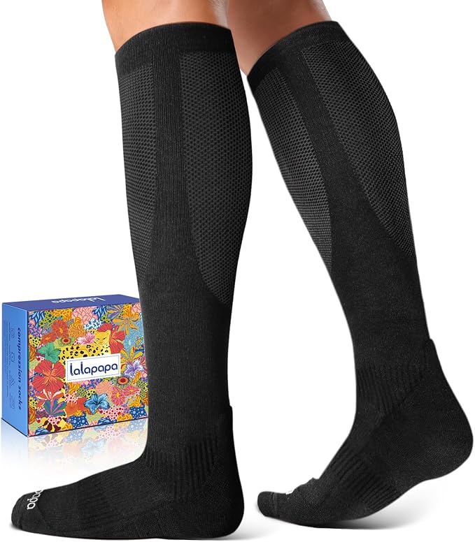 Comfortable Cotton Compression Socks | 20-30mmHg Ankle Arch Support Socks, Breathable Extra Cushion for Flying Travel Nurse, Graduated Support for Women Men by Lalapapa