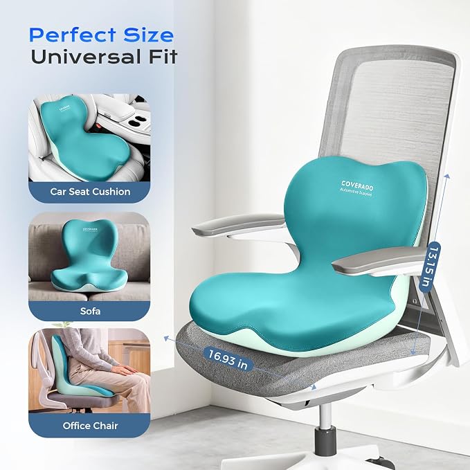 Coverado Car Seat Cushion and Lumbar Support Pillow One Piece, Memory Foam Ergonomic Back Support Driving Seat Cushion for Back Pain, Non-Slip Washable Cushion for Car, Driver, Office - Image 8