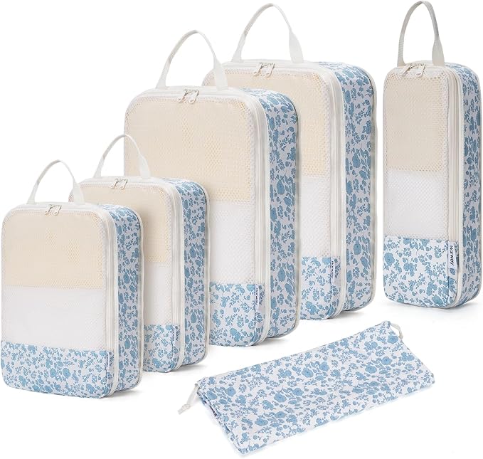 Narwey 6 Set Compression Packing Cubes for Travel Women Men, Travel Cubes for Carry On Suitcase, Durable Compression Luggage Organizer Bags by Narwey