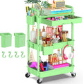 Goovilla 3 Tier Rolling Utility Cart Organizer with Removable Drawer, Green | Stable and Sturdy Rolling Storage Carts with 2 Lockable Wheels for Bathroom, Kitchen, Snack, Craft, Makeup, Baby Essentials by Goovilla