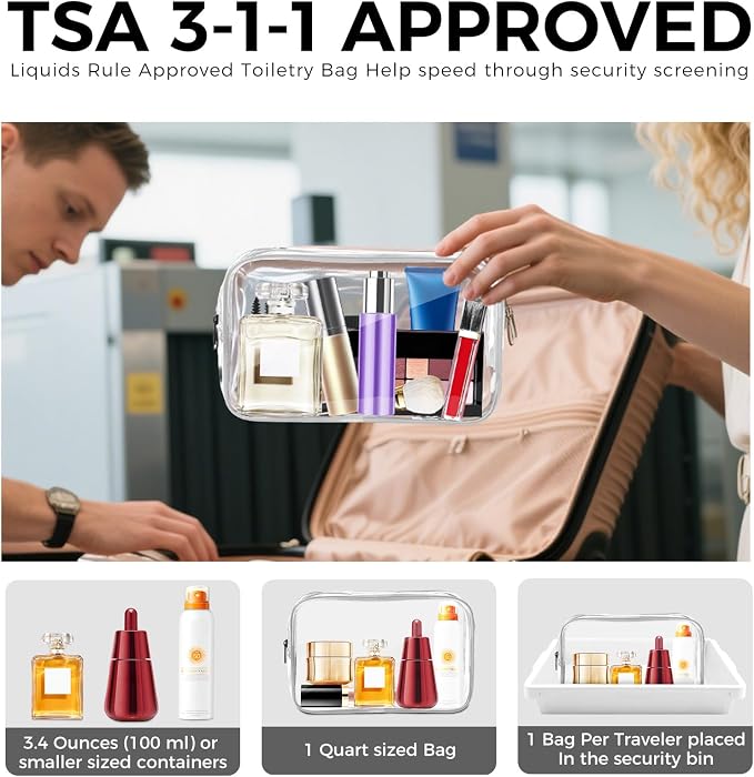 AURUZA Clear Makeup Bag,Portable Travel Toiletry Bags with Zipper, TSA Approved Clear Organizer Bags, PVC Cosmetic Pouch for Airport Airline Compliant - Image 3