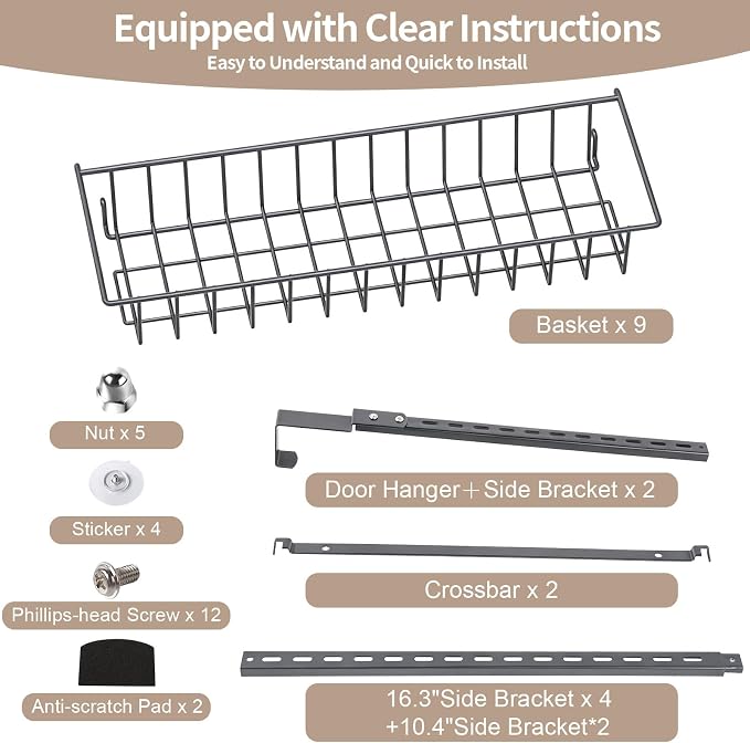 ElegantArray 9-Tier Pantry Door Organizer, Deep Gray | Over The Door Pantry Organizer Rack and Storage, Hanging Spice Rack Shelves Door, Home Office Laundry Room Bathroom & Kitchen - Image 8
