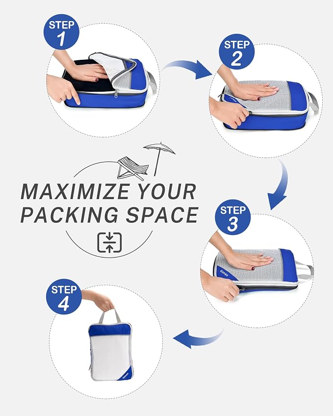 Gonex Compression Packing Cubes for Travel, Mesh Bags Luggage Organizers | Set of 4/5/6/7/10 for Essentials, Extensible, Fits 20"Carry-on Suitcases, See-through Mesh, Double Zipper Compression - Image 2