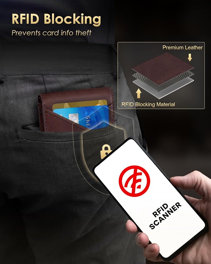 QLD Wallet for Men - RFID Blocking [Functional & Practical] Bifold Slim Minimalist Credit Card Holder Pop Up Metal Case with Cash Slot, Front Pocket with ID Window, Gift Boxed - Image 4