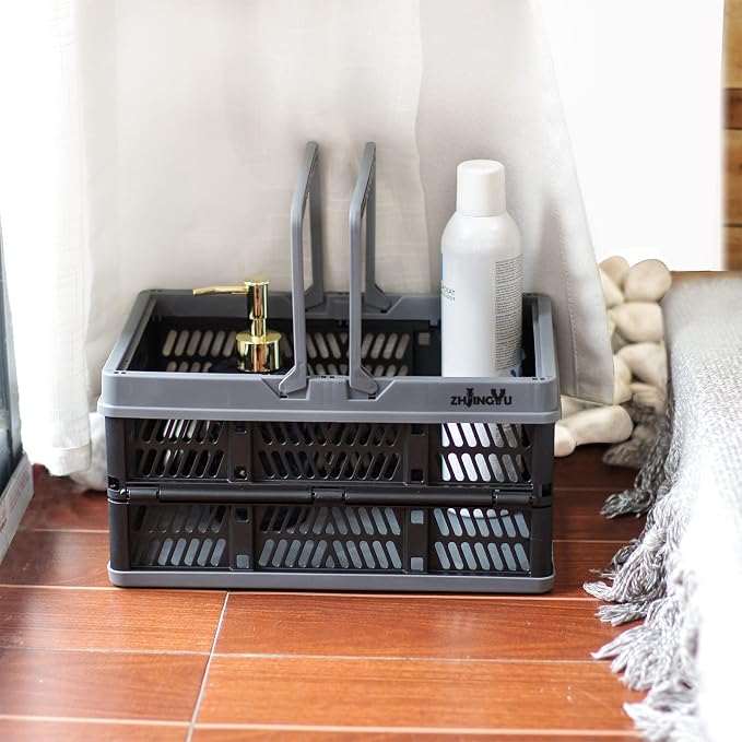 ZHJINGYU crates for storage,black plastic baskets for organizing Shopping | collapsible shopping basket,foldable crate with Handles,collapsible storage crate,car basket,for Kitchen,Bathroom,Medicine - Image 6