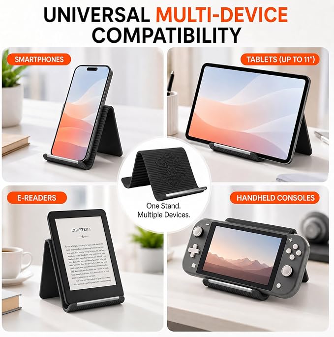 Foldable Silicone Aluminum Phone Holder, Folded into Any Shape | Adjustable Anti-Slip Flexible Silicone Phone Holder, Airplane Cellphone Holder for Home Office Desk, Travel, Treadmill -Black - Image 4