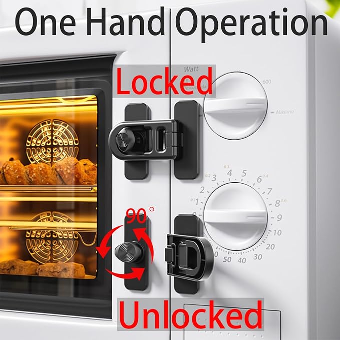Refrigerator Lock Child Safety, No Drill Adhesive RV 180° Swivel | 90° Twist One-hand, Fits French Fridge, Freezer, Cabinet. Renter Friendly. Toddler & Petproof 2PCS for Camper, Boat & Trailer - Image 3