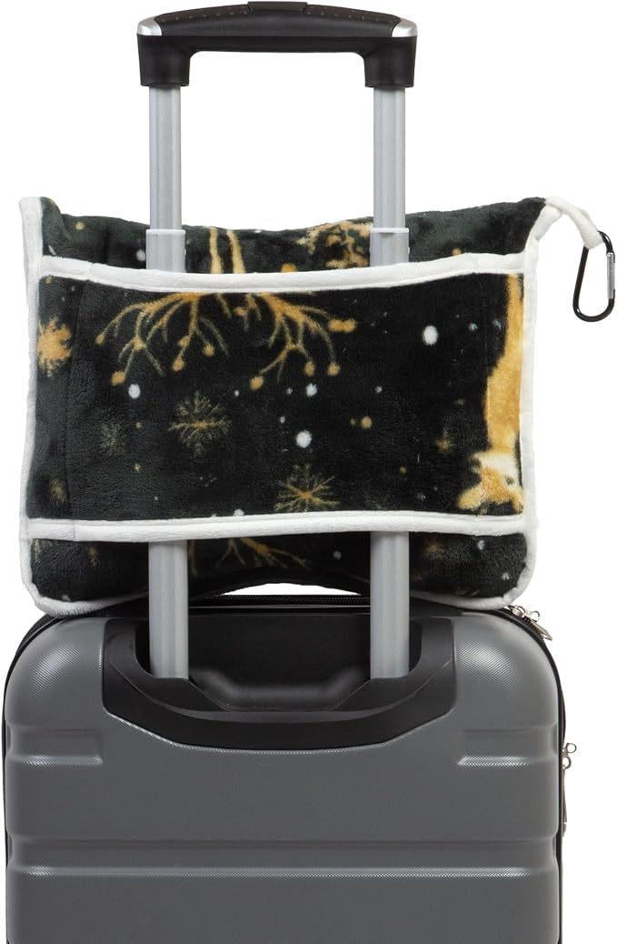 Carstens, Inc. Travel Blanket, Premium Compact 2-in-1 Airplane Blanket/Pillow, Green & Gold - Image 3