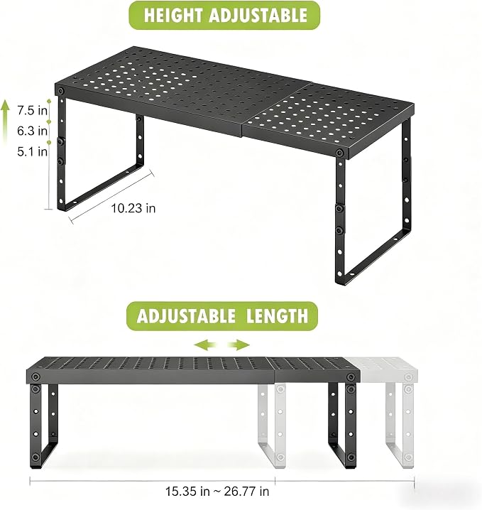RUILALIFE Expandable Cabinet Organizer Shelf With Adjustable Height, Stackable Kitchen Countertop Organizer Rack, Adjustable Shelf Riser For Kitchen Counter, Pantry, Cupboard, Desk, Tabletop - Image 5