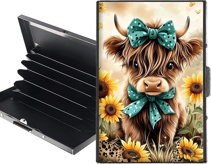 Metal Wallet,Credit Card Holder for Women,Slim RFID Blocking Credit Card Holder Thin Aluminum Wallet ID Case,6 Slot Business Mini Hard Metal Case for Women/Men,Flower Highland Cow by Unknown