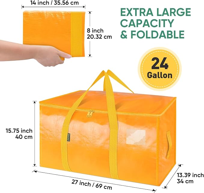 BALEINE 4-Pack Oversized Moving Bags with Reinforced Handles, Heavy-Duty Storage Tote for Clothes, Moving Supplies (Light Yellow, 4-Pack) - Image 2