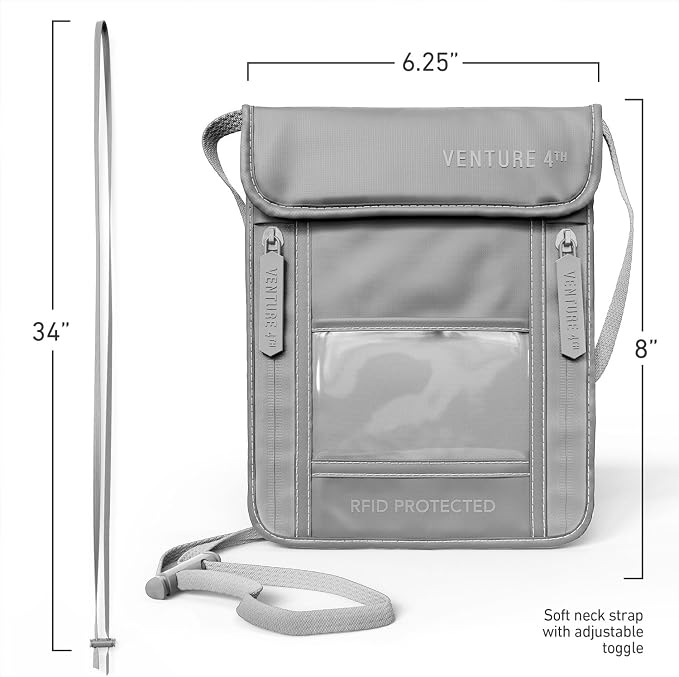 VENTURE 4TH Travel Neck Wallet, RFID Blocking Passport Holder -Sleek Silver - Image 6