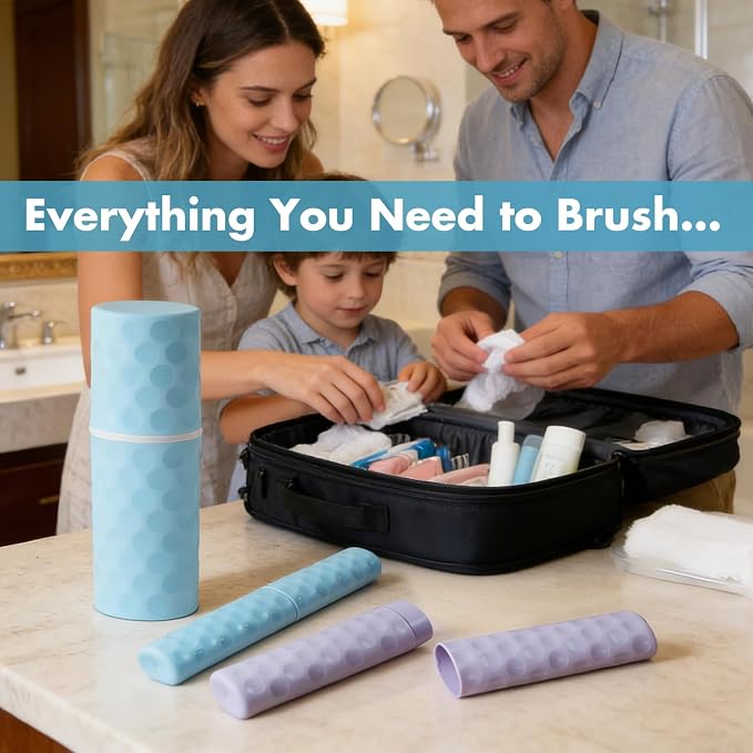 3Pcs Travel Toothbrush Case, Portable Travel Toothbrush Holder with Dot,Toothpaste Container for Family Trip, Camping, School, 8.1x2.5x2 / 8.1x1.4x0.9(Purple+Blue) - Image 6