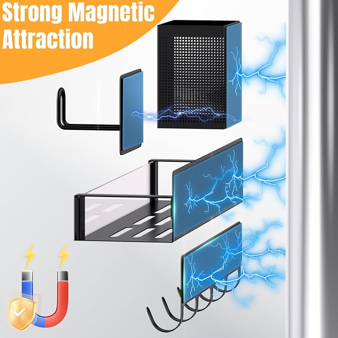 DTUQYX Magnetic Spice Rack for Refrigerator, 8 Pack Clear Acrylic Front Metal Magnetic Shelves with Magnet Hooks Rack, Utensil Caddy & Adjustable Paper Towel Holder, No Drill Kitchen Storage Organizer - Image 3