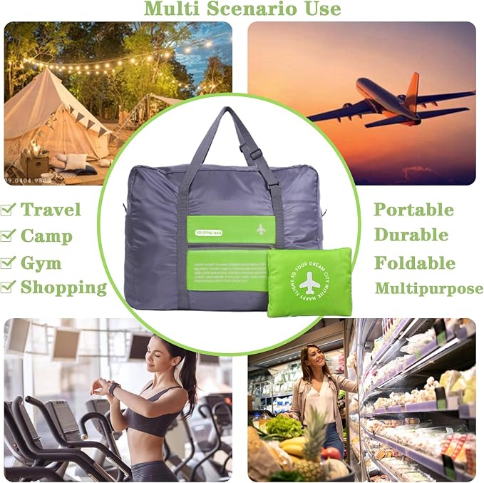 Travel Bag Spirit Airlines Personal Item Bag 18x14x8 Foldable Travel Duffel Bag Tote Carry on Luggage Duffle Overnight for Women and Men (Green) - Image 8