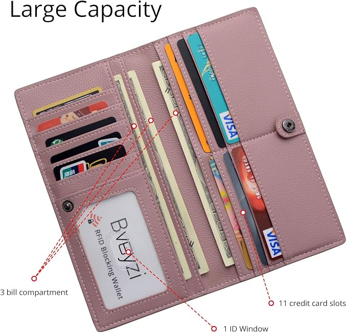 Bveyzi Ultra Slim Thin Leather RFID Blocking Credit Card Holder Bifold Clutch Wallets for Women - Image 4