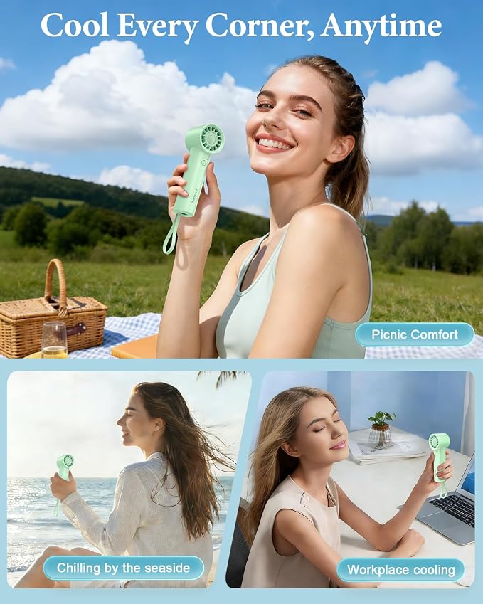 Portable Fan with Power Bank & Flashlight-Green | 6.5H Max Cooling,USB-C Rechargeable,Mini Fan for Outdoor/Travel/Beach/Concerts/Summer.Gifts for Girl,Women. - Image 5