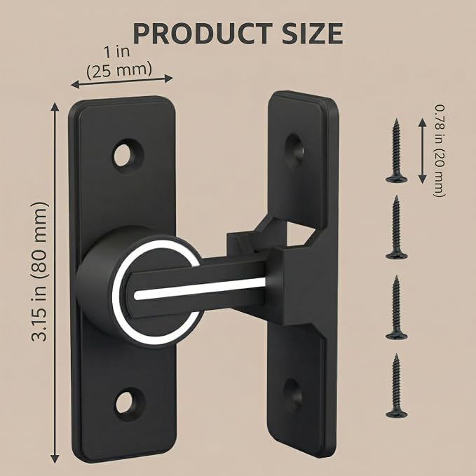 Barn Door Lock Latch – 90-Degree Barn Pet Baby Door Latch Slide Lock – Home Security Door Lock for Bathroom, Garage, Bedroom, Cabinet, Barn – Durable Zinc Alloy Security Door Lock (Black-Luminous) - Image 2