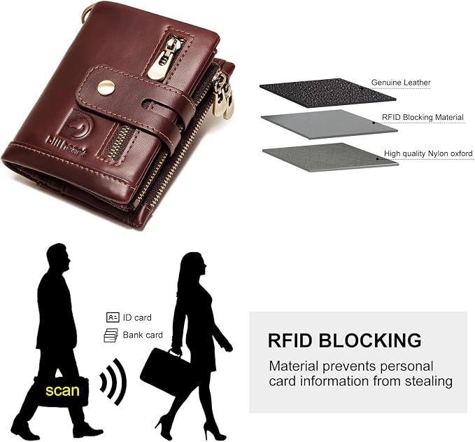 Chain wallets for men, Genuine Leather Biker Wallet with RFID Blocking Brown Color with Chain… - Image 4