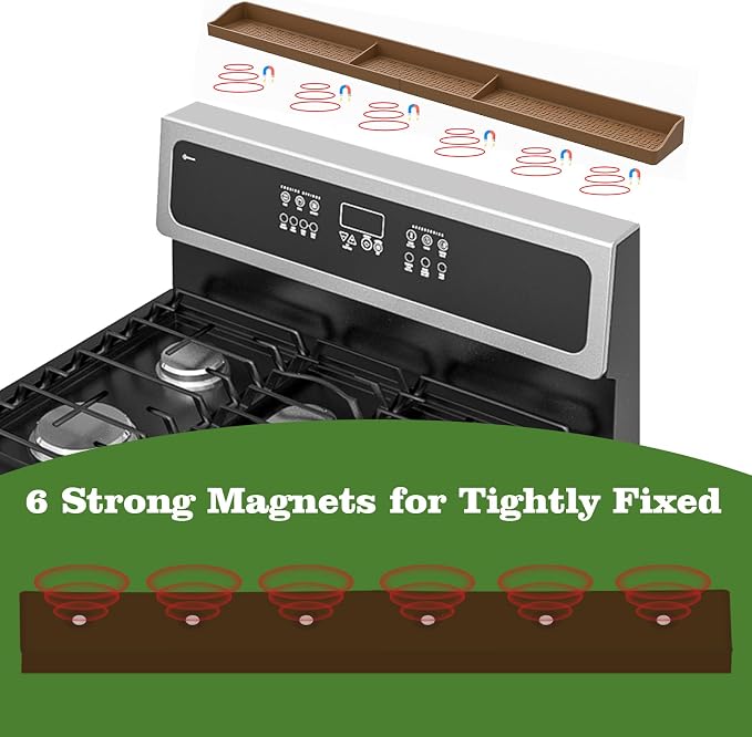 Stove Top Shelf 30 Inch - Silicone Material Magnetic Shelf for Stove-Bronze | 3 Functional Partitions,Heat Resistant Kitchen Spice Rack Organizer - Image 3