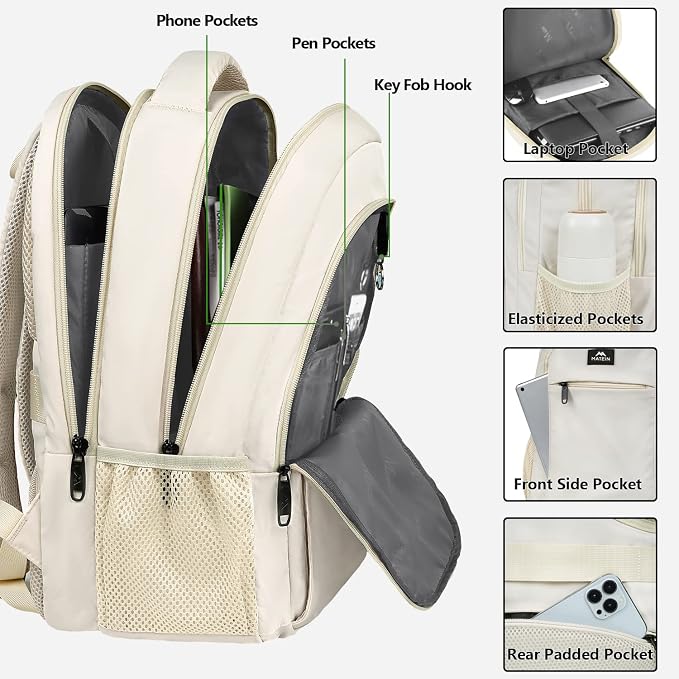MATEIN Beige Women Backpack for Work, 15.6 Inch Slim Travel Laptop Bag | Fits 15.6 Inch Laptop, Water Resistant, Computer College Bag, Anti Theft Pocket, Gift for Teacher Nurse Office Worker - Image 2