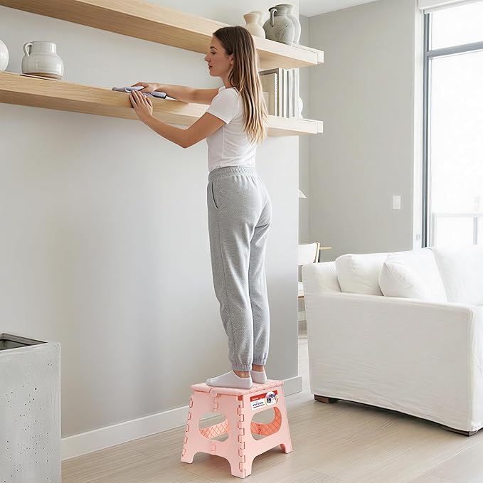 11" Folding Step Stool for Kids, Non-Slip Foldable Stool, Light Pink | Heavy Duty Collapsible Foot Stool, Lightweight with Built-in Handle, Holds 300 lb for Adults Kitchen Bathroom Bedroom Outdoor - Image 8