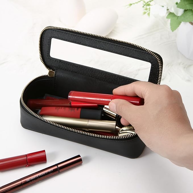 Aveniee Clear Makeup Brush Bag,Slim Cosmetic Brush Holder,Small Toiletry Bag Mini Travel Case for Women,Thin Make up Bags with Dual Zipper,Cute Travel Essentials Organizer,Black - Image 6
