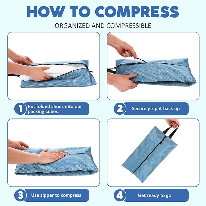 6 Pcs Travel Shoe Bags with Zipper Nylon Portable Waterproof Suitcase Shoe Organizer Packing for Golf(L,Blue) - Image 4