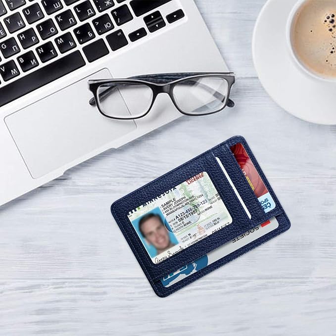 FINTIE Slim Front Pocket Wallet, RFID Blocking Credit Card Holder | Minimalist Card Cases with ID Window for Men Women, Navy - Image 8