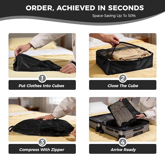 Compression Packing Cubes for Carry On Suitcase Backpack | Lightweight Travel Packing Organizer for Weekend, Space Saving Double-Zipper Packing Cubes with Laundry Bag - Image 6