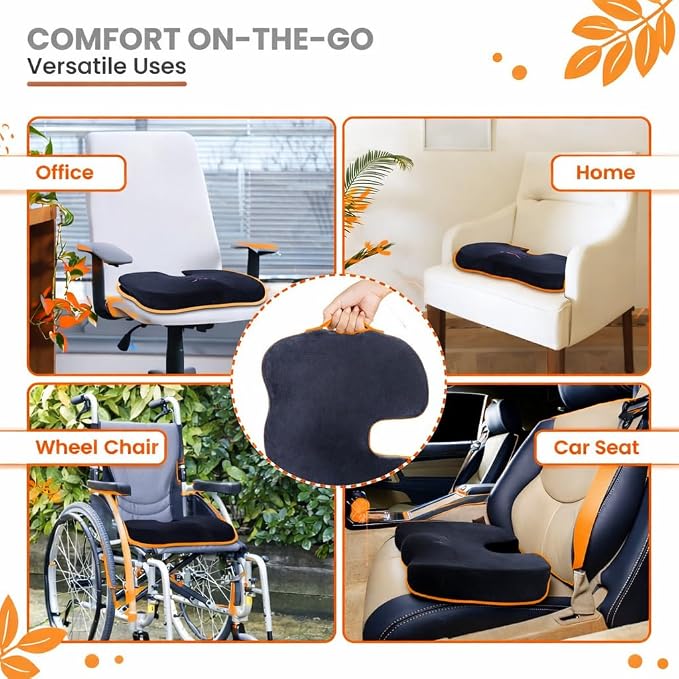 Premium Memory Foam Seat Cushion with Carrying Bag & Cooling Gel for Office Chair, Wheelchair, Travel, Car Seat, Gaming Chair for Coccyx & Tailbone Pain, Back Pain Relief, Sciatica Support - Image 6